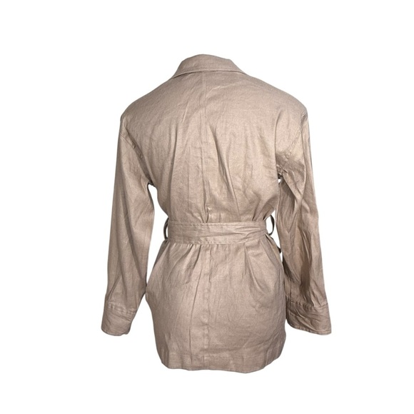 H Halston safari cargo belted linen blend tan jacket size large size  small - Picture 2 of 4